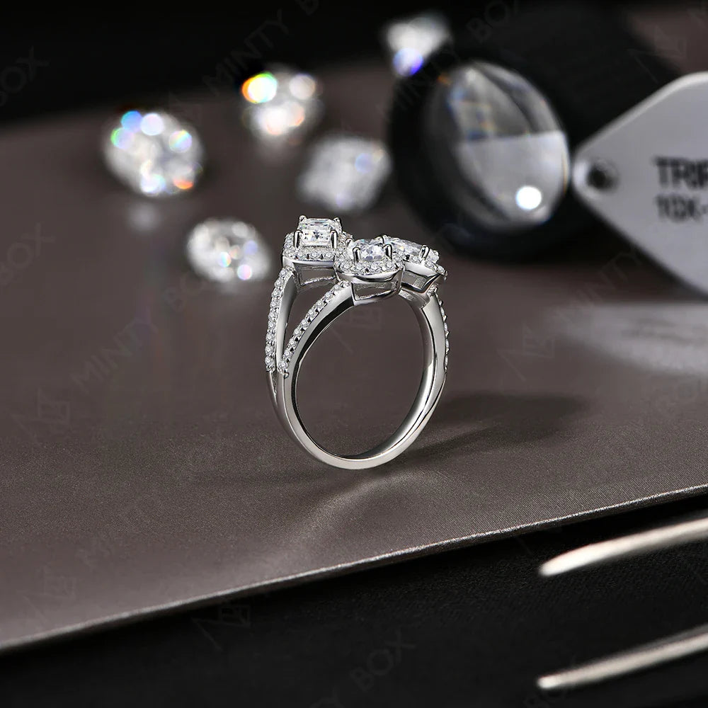 MINTYBOX Three Stone Lab Diamond Ring S925 Sterling Silver Moissanite Rings For Women 18K Gold Plated Engagement Party Gift Vera Lux