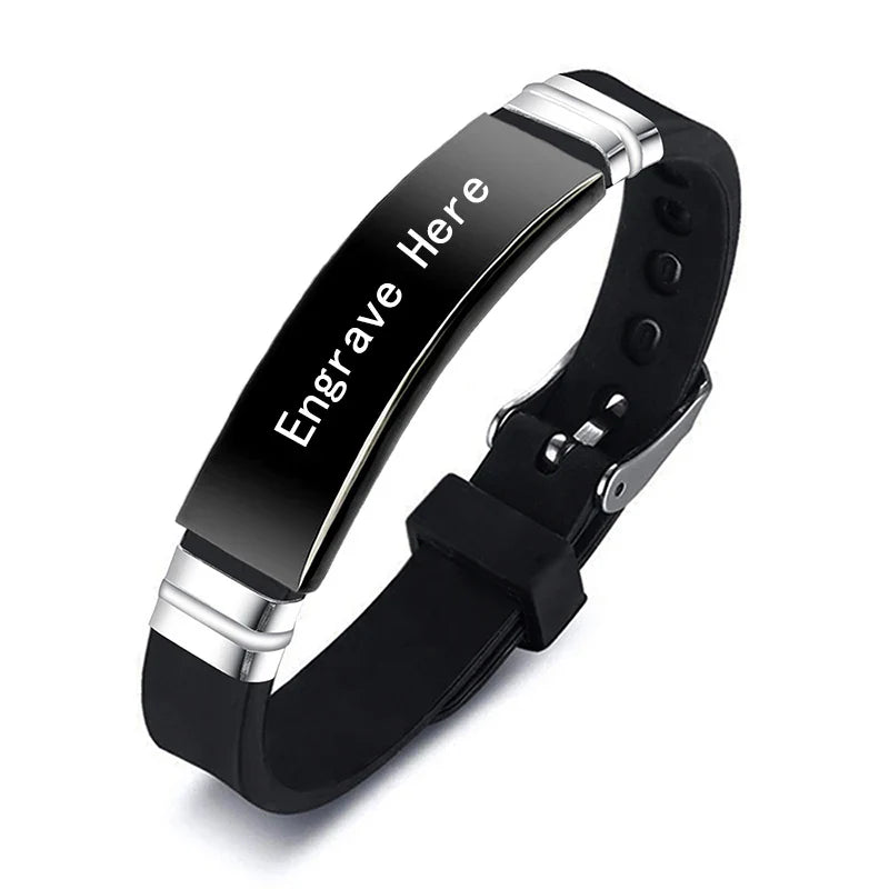 Personalized Engraved Name Letter Logo Bracelet Stainless Steel Silicone Bracelets Bangles For Men Women Custom Jewelry Vera Lux