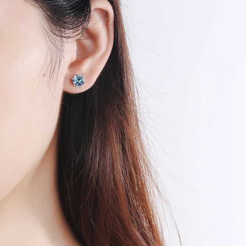 NeeTim 0.5ct 1ct 2ct Moissanite Stud Earrings for Women 925 Sterling Silver Green Pink Black Blue Grey Sparkling Studs Earring Vera Lux