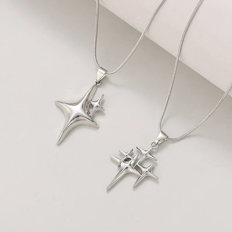 Y2K Simple Choker Necklace Four Pointed Star Necklaces Adjustable Crucifix Pendant Necklace Asterism-Necklace Jewelry Vera Lux