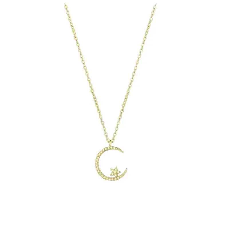 Fashion Shining Inlaid Zirconia Star Moon Pendant Necklace For Women Luxury Crystal Clavicle Chain Necklace Wedding Jewelry Vera Lux