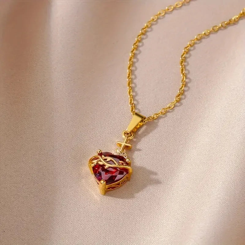 Romantic Wedding Heart Cubic Zirconia Necklace For Women Elegant Cute Gold Color Stainless Steel Necklaces Jewelry Birthday Gift Vera Lux