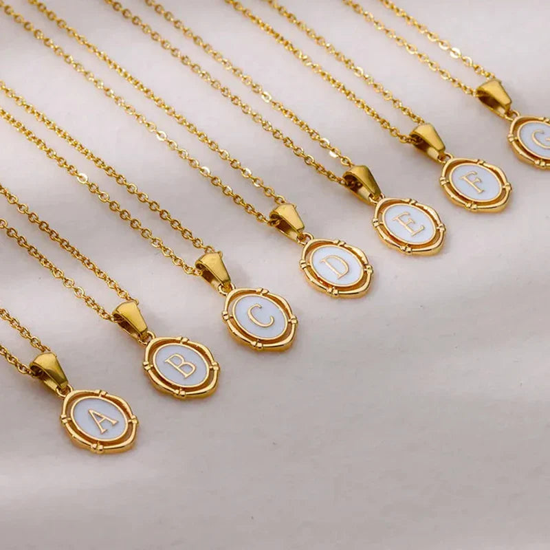A-Z Letter Initial Enamel Necklace For Women Gold Color Stainless Steel Chain Exquisite Pendant Necklace Fashion Jewelry Gift Vera Lux