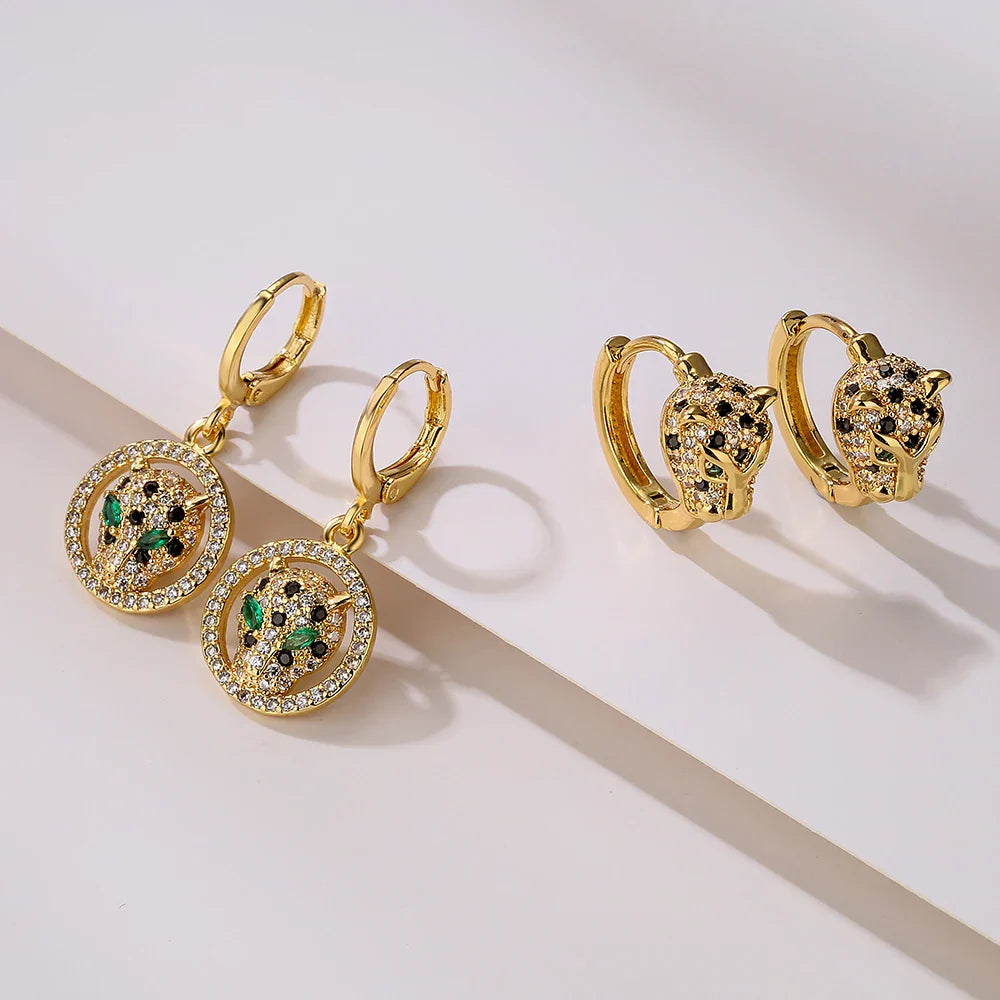 NEWBUY 2024 New Fashion Gold Color Stainless Steel Wedding Jewelry Luxury AAA CZ Zircon Leopard Earrings For Elegant Women Gift Vera Lux