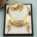 Woman Jewelry Set African Fashion Leopard Necklace Earrings 18K Gold Plated Animal Shape Bracelet Ring Copper Dubai Jewelry Gift Vera Lux