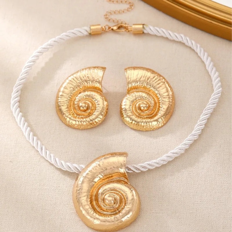 Fashionable Summer Vacation Ocean Conch Ear Studs Necklace for Women Trendy Beach Party Exaggerated Bohemian Jewelry Earrings Vera Lux