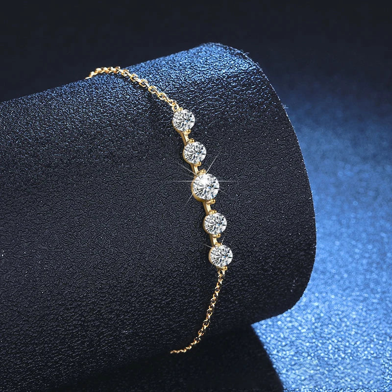 NeeTim Full Moissanite Bracelets for Women S925 Sterling Silver Lab Diamond Plated Gold Bracelet Wedding Birthday Party Jewelry Vera Lux