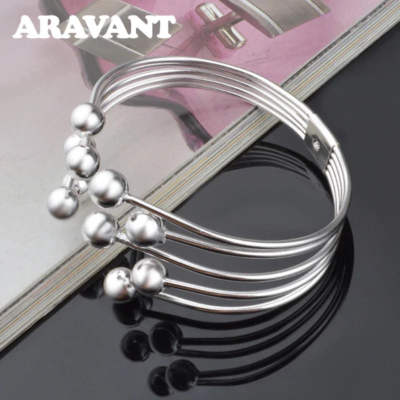 Aravant 925 Silver Multi Line Bead Open Bracelet Bangles For Women Wedding Jewelry Gifts Vera Lux