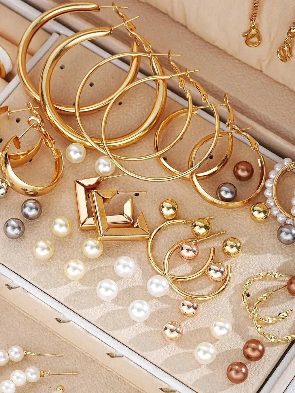 86pcs/Set Elegant Pearl Earrings Multi-Layered Necklace Ear Studs Rings 4-In-1 Jewelry Set For Women Daily Wear Gift (No Box) Vera Lux