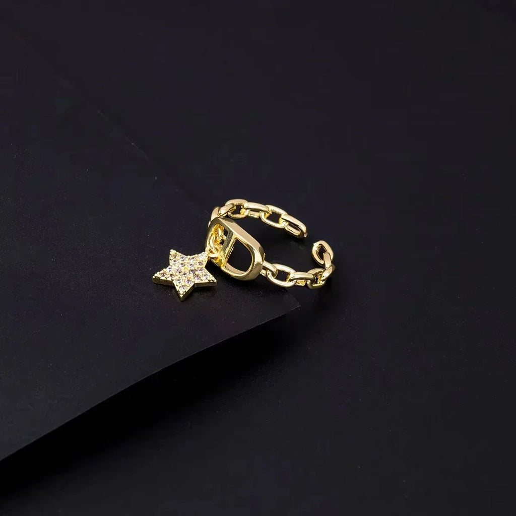 Star Diamond Letter Cd Ring Niche Design Pendant Trendyy Daily Versatile Women's Ring New Open Adjustable Ring Vera Lux