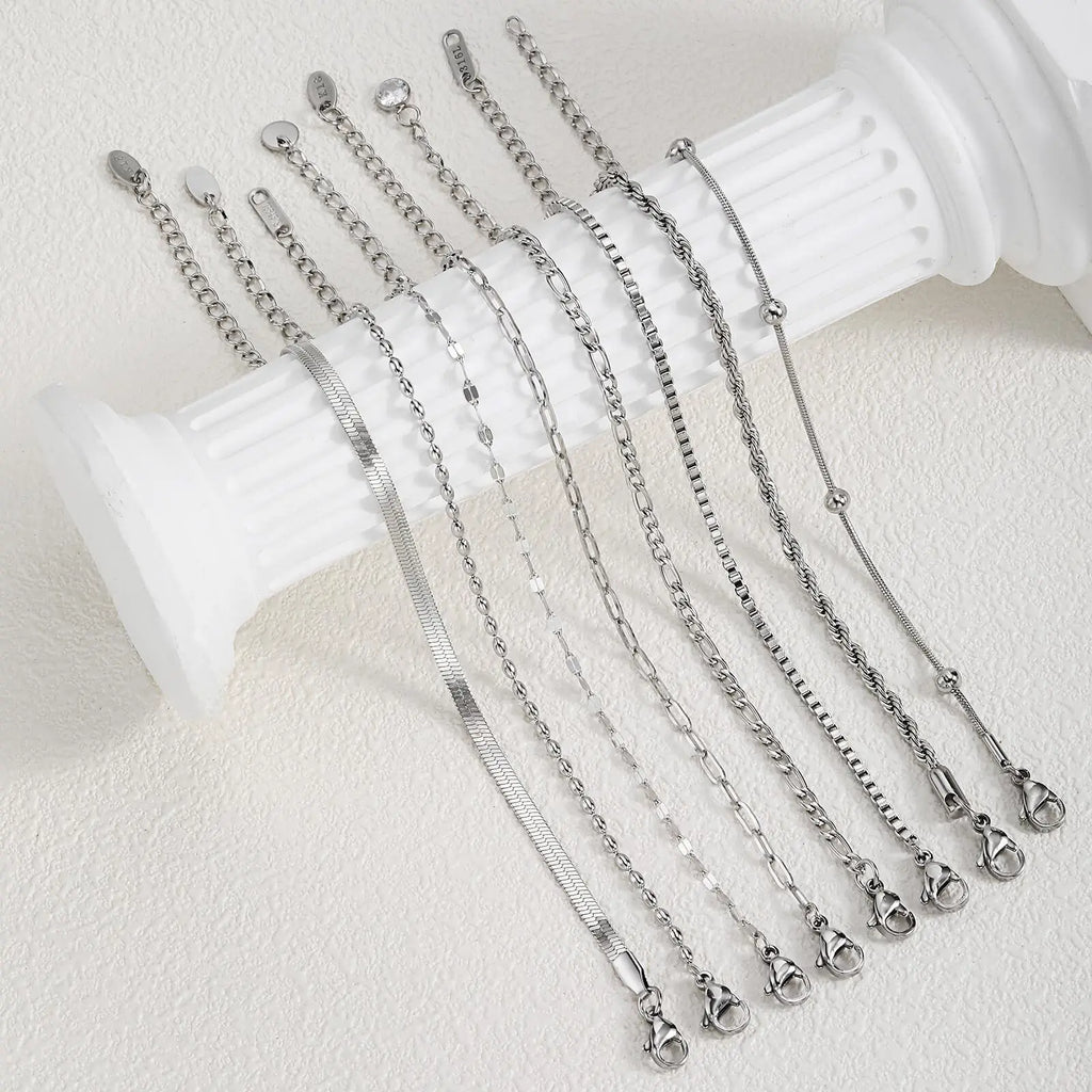 Women Chain Bracelet Silver Color, Stainless Steel Link Stackable Bracelets, Layered Fashion Accessories Gifts Vera Lux