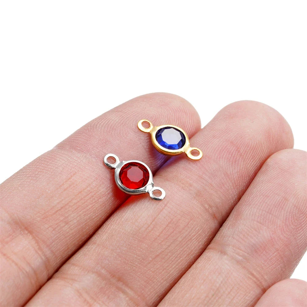 10pcs/lot Stainless Steel Crystal Round Double Ring Pendants for DIY Bracelet Necklace Beads Jewelry Making Accessories Vera Lux