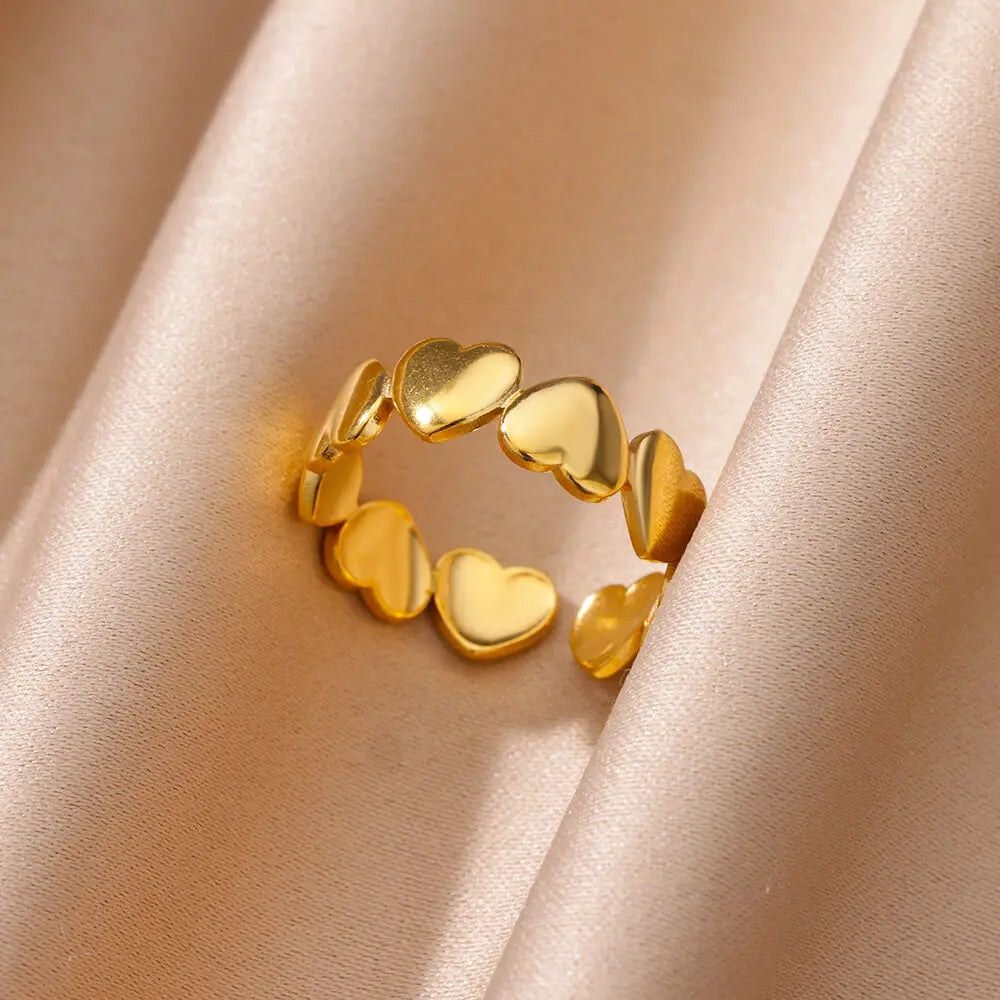 Heart Rings For Women Gold Color Stainless Steel Heart Opening Ring Wedding Aesthetic Accessories Party Jewelry Gift BFF anillos Vera Lux