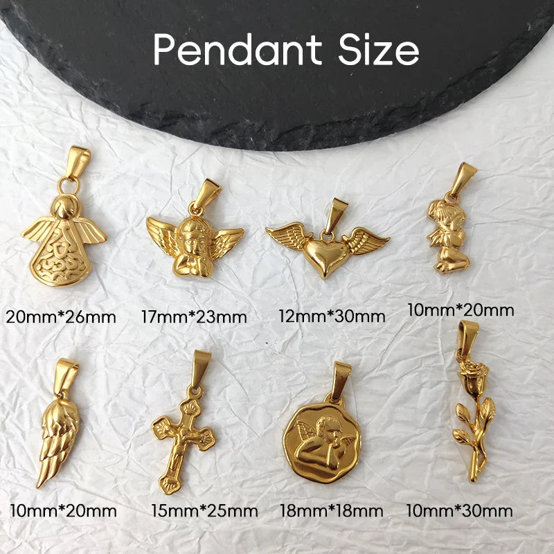 Tarnish Free Pendant Angel Cross Heart Diy Stainless Steel Gold Plated Vintage Charm for Women Necklace Jewelry Making Vera Lux