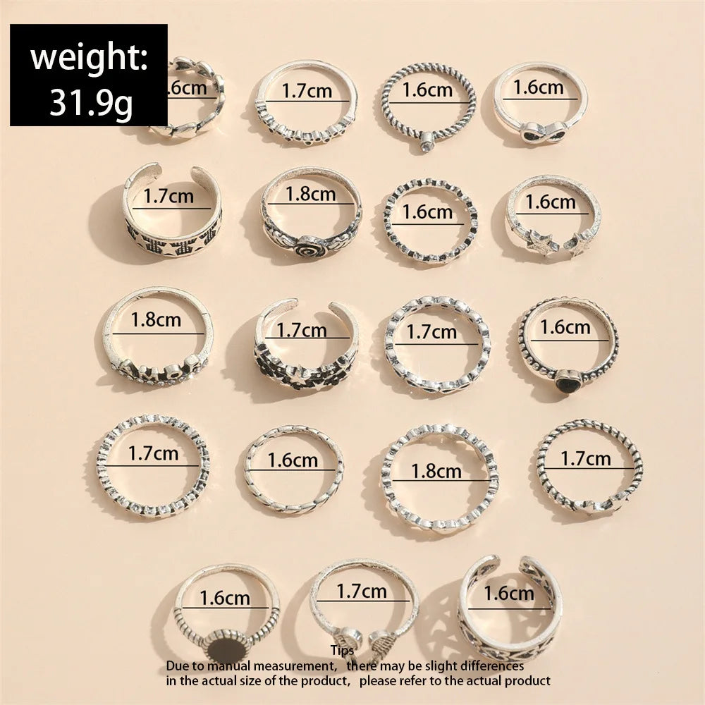 19 PCS Retro Punk Finger Ring Set For Women Vintage Heart Wing Star Gothic Ring Female Fashion Jewelry Accessories Vera Lux