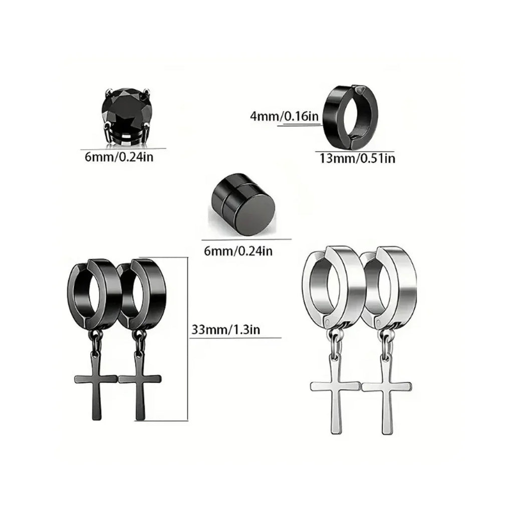 2pcs Punk Mens Strong Magnet Magnetic Ear Stud Set,Non Piercing Cross Clip-on Earrings Suitable Gifting Boyfriend Lover Jewelry Vera Lux