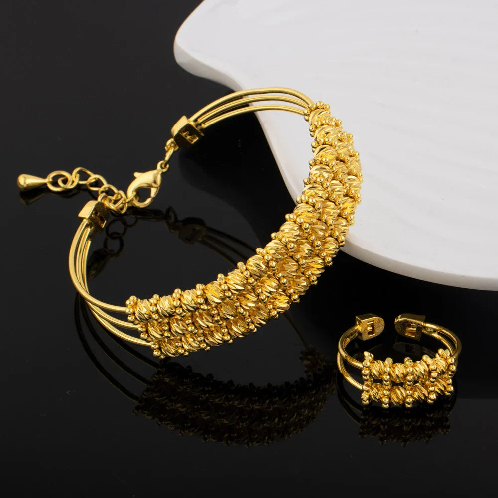 Dubai Women Gold Color Bangles 18k Gold Color Twist Bracelet Ring Wedding Birthday Gift Gold Color Fine Jewelry Gifts Not Fade Vera Lux