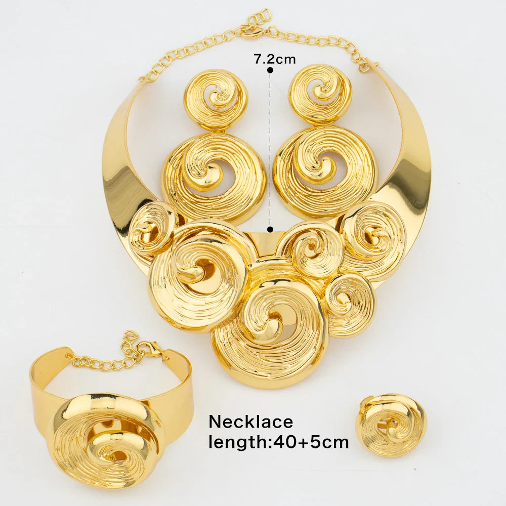 Dubai Big Jewelry Set Design for Women Wedding Bride Necklace Brazili Gold Plated Collor Earrings Bracelet Ring for Party Gift Vera Lux