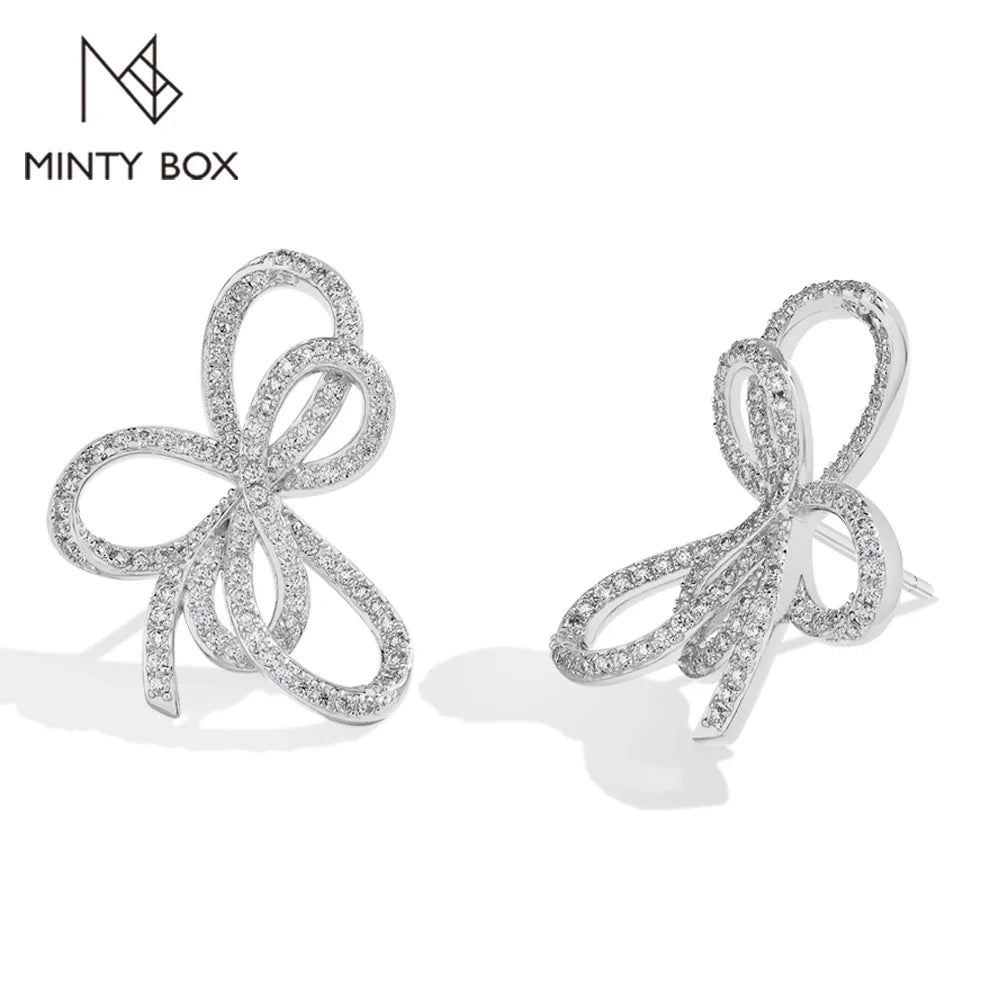 MINTYBOX Bowknot Moissanite Stud Earrings for Women S925 Sterling Silver Lab Diamond Earring Luxury Engagement Jewelry Gift Vera Lux