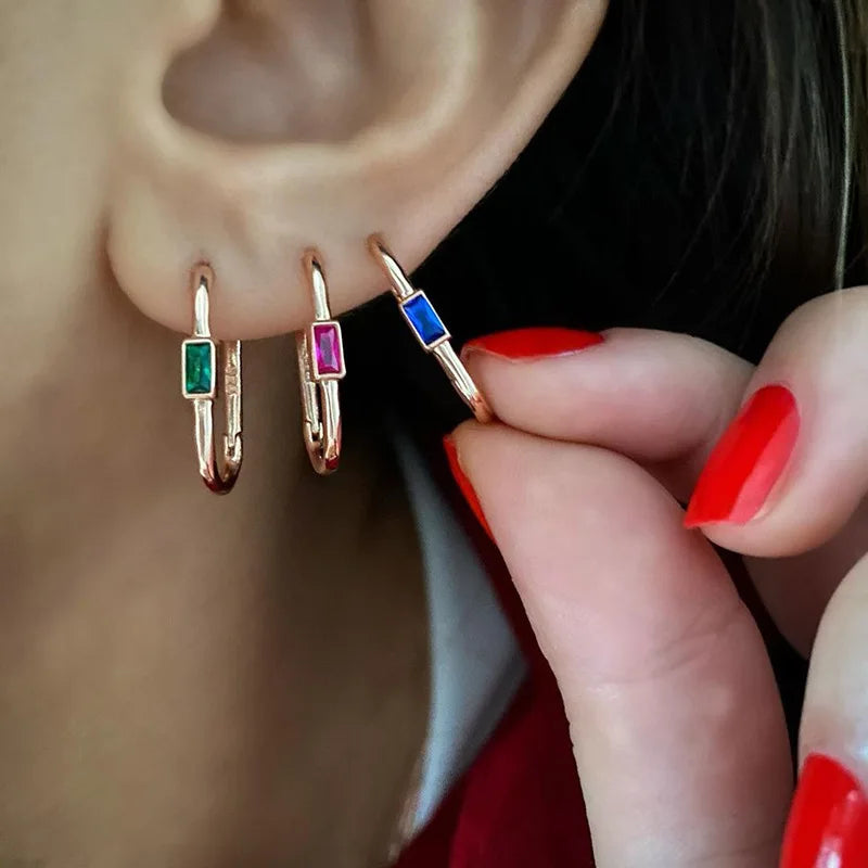 1pair Women's Colorful Zircon Square Ear Clip Geometric U-shape Hoop Earrings Daily Party Pairing With Jewelry Vera Lux