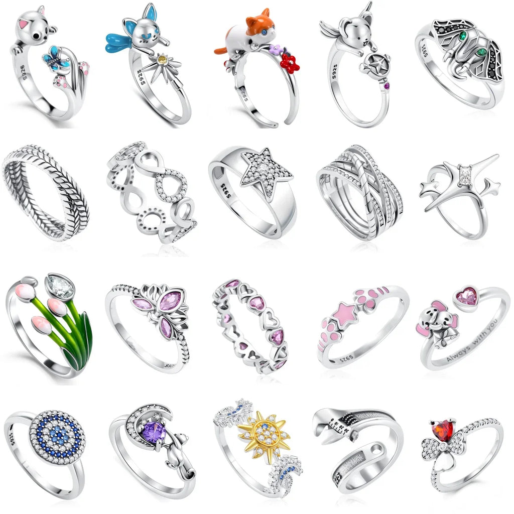 2026 Hot Selling 925 Silver Cute Puppy Flower Elephant Clover Ring Suitable for Wedding Rings, Jewelry Gifts Vera Lux