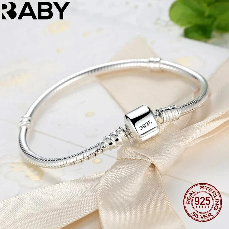 Handmade Original Fine Jewelry 925 Sterling Silver Charm Bracelet Soft Smooth Snake Bone Bracelets for Women Vera Lux