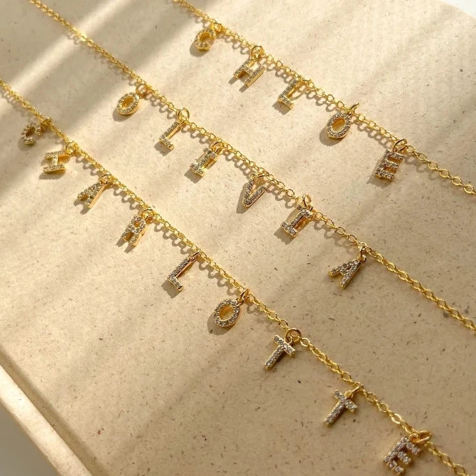 SUNIBI Customized  Name Necklace Personalized Zircon Letter Stainless Steel Choker Necklace Pendant Nameplate Gift Dropshipping Vera Lux