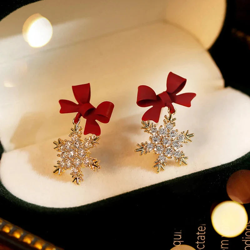 New Red Bow Knot Snowflakes Drop Earring for Women Christmas Santa Claus Snowman Earrings Girls Xmas Jewelry Gifts Vera Lux