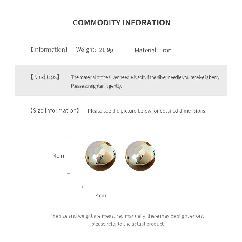 Smooth Semi-round Stud Earrings for Women Europe and America Simple Metal Cold Style Personality Exaggerated Temperament Jewelry Vera Lux
