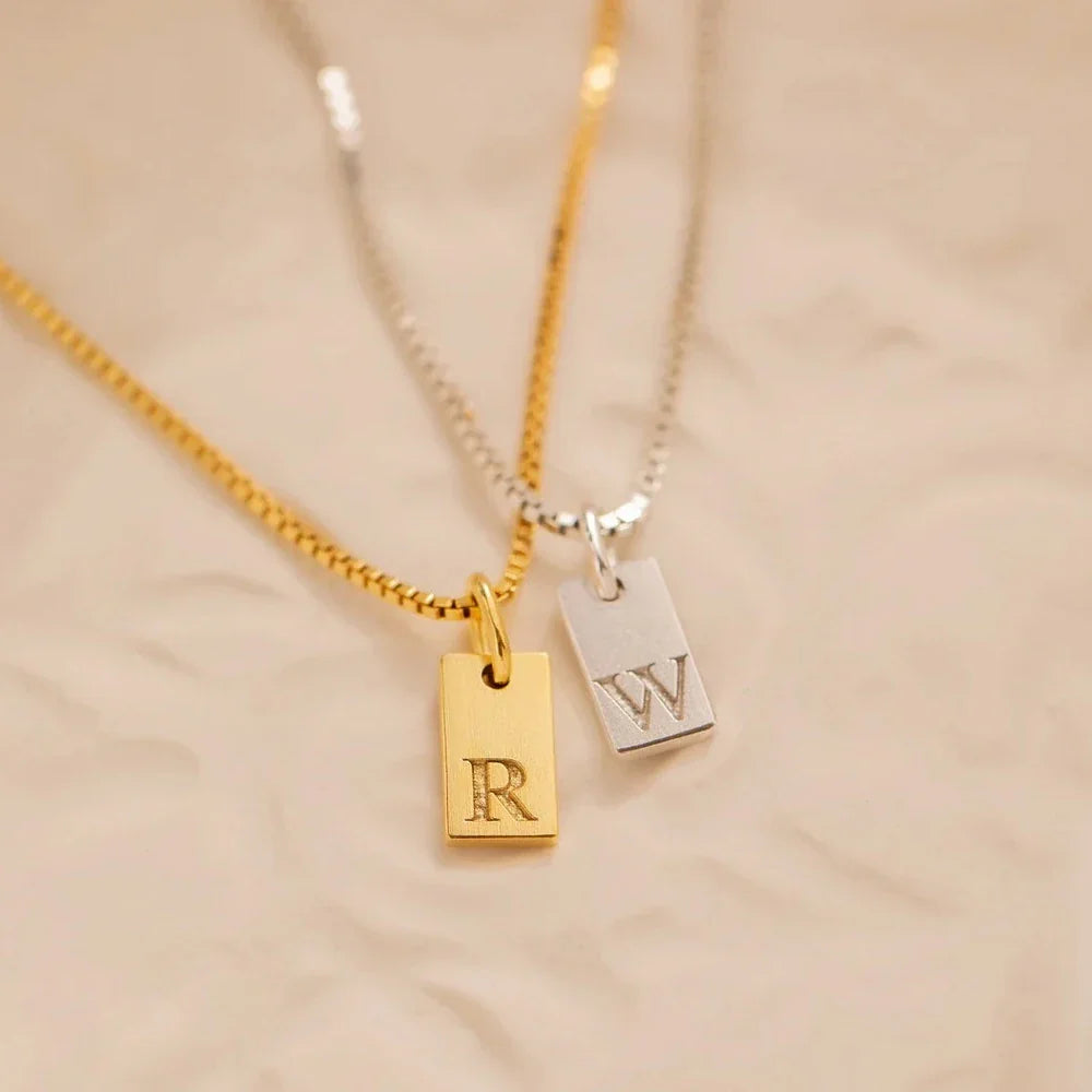 Initial Necklace Engraved A-Z Alphabet Charm Necklace Box Chain Stainless Steel Women's Minimalism Jewelry Gift Wholesale Vera Lux