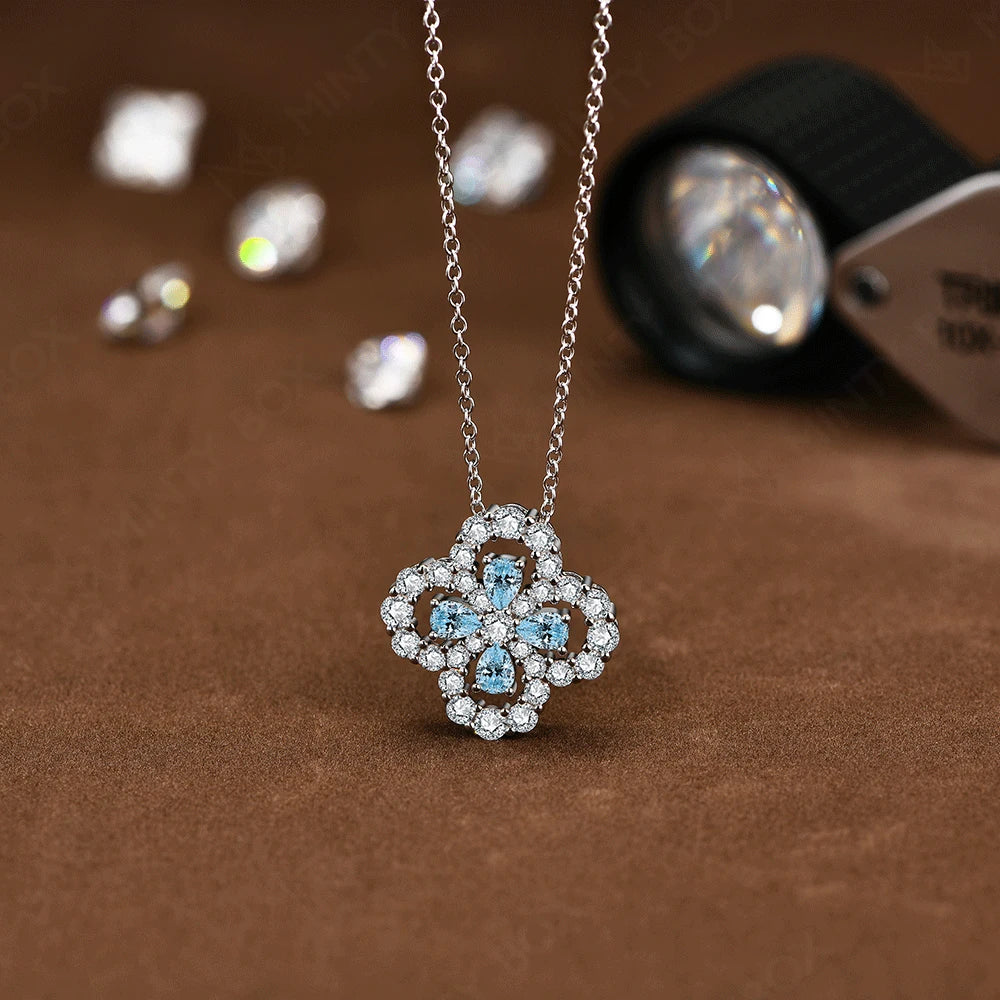 MINTYBOX S925 Silver Moissanite Diamond Loop Full Motif Pendant Clover Diamond White Gold Necklaces for Women Girls Jewelry Gift Vera Lux