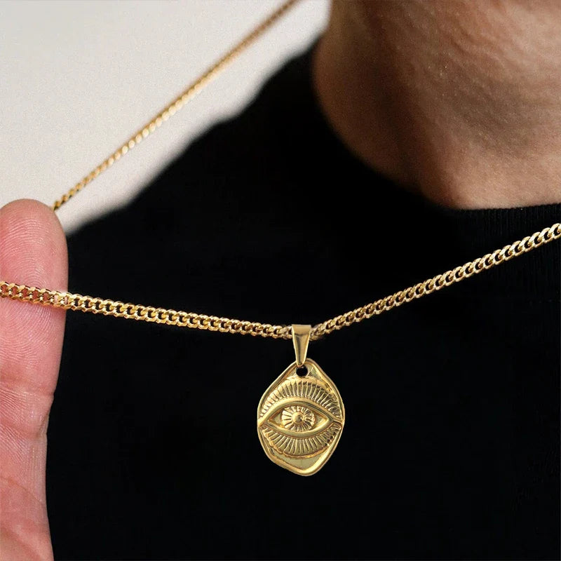Hip Hop Eyes Evil Necklace - Devil's Eye Pendant Jewelry for Men Women | Gold Plated Stainless Steel Religious Gift Vera Lux
