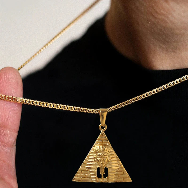 Trendy Jewelry PVD Gold Plated Egyptian Pyramid Charm Stainless Steel Egypt Pharaoh Pendant for Women Men Necklace Vera Lux