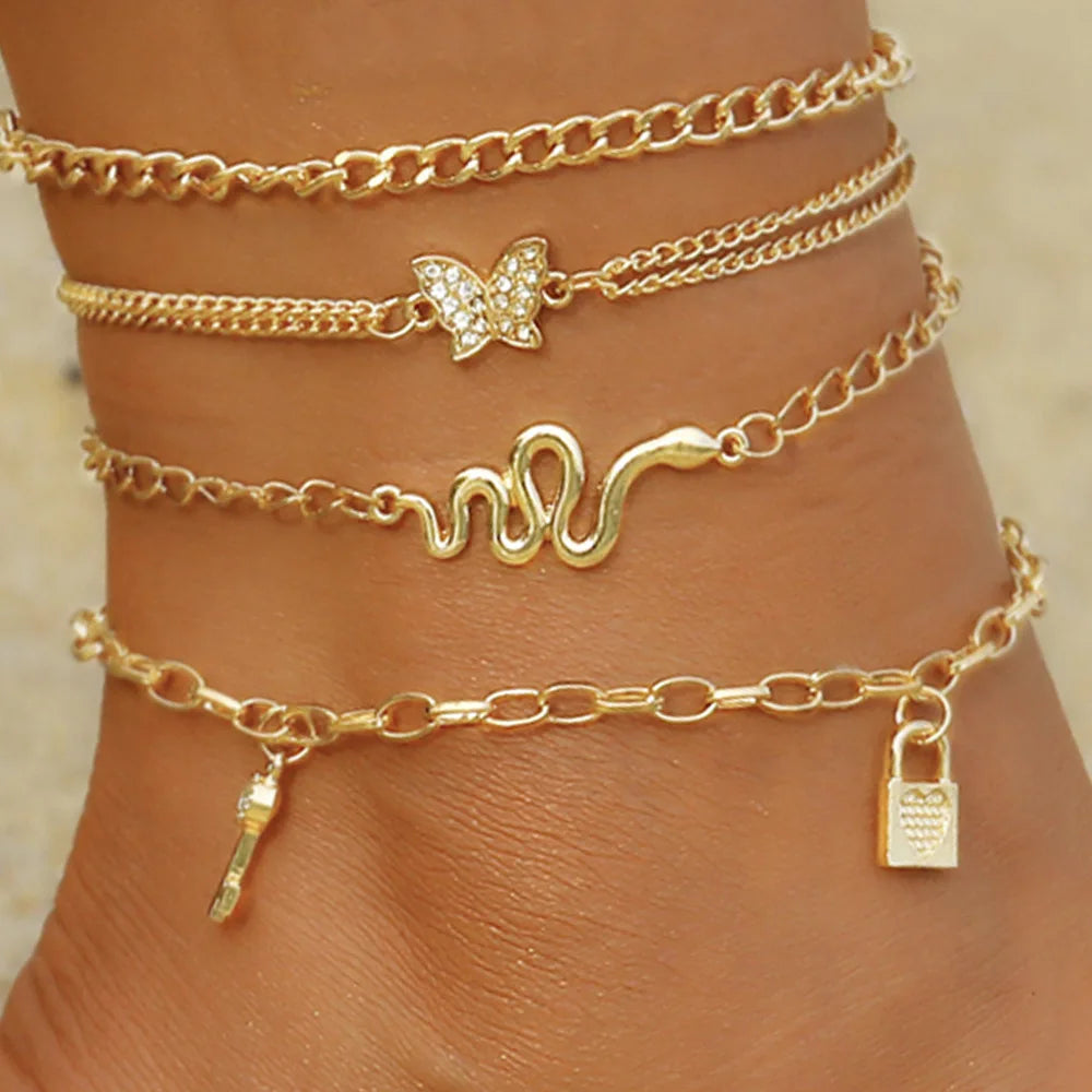 New Summer Shell Anklet Set For Women Sequin Beach Ankle Bracelet Gold Color Leg Chain On Foot Female Bohemian Jewelry Vera Lux