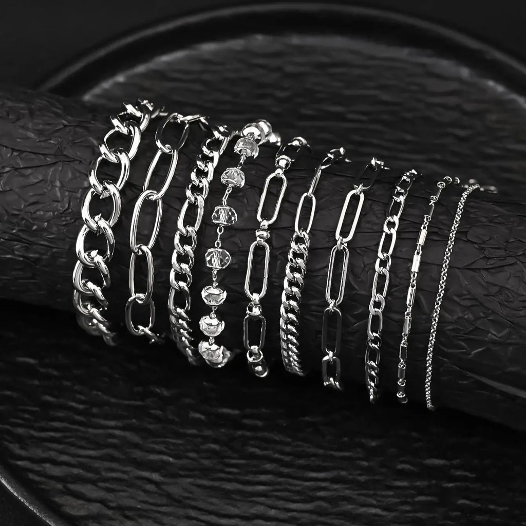 10pcs Stainless Steel Cuban Chain Bracelet for Men Women Figaro Vintage Metal Viking Kpop Pulseras Emo Cute Luxury Jewelry Gift Vera Lux