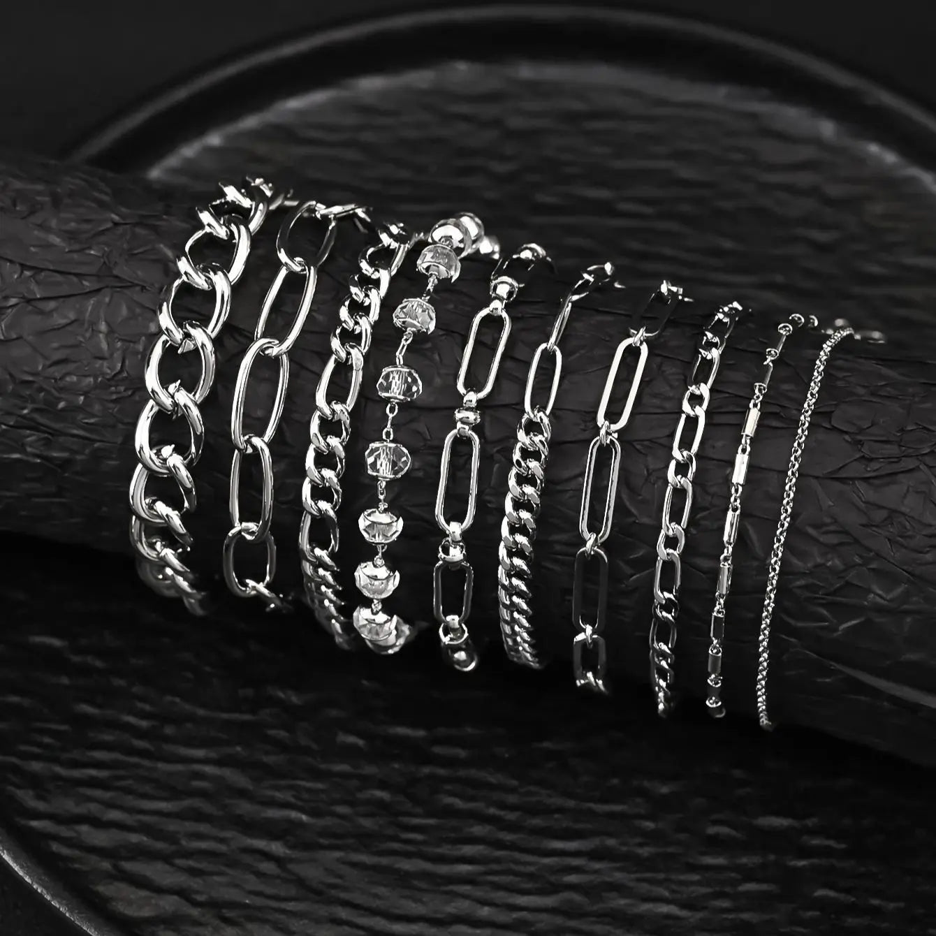 10pcs Stainless Steel Cuban Chain Bracelet for Men Women Figaro Vintage Metal Viking Kpop Pulseras Emo Cute Luxury Jewelry Gift Vera Lux