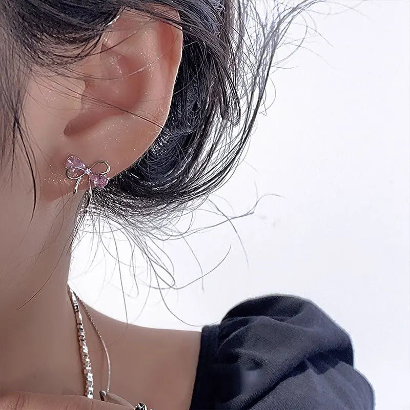 925 Sterling Silver Bow Pink Zircon Stud Earrings For Woman  Wedding Luxury Jewelry Wholesale 2024 Trend Jewellery 925 Money Vera Lux