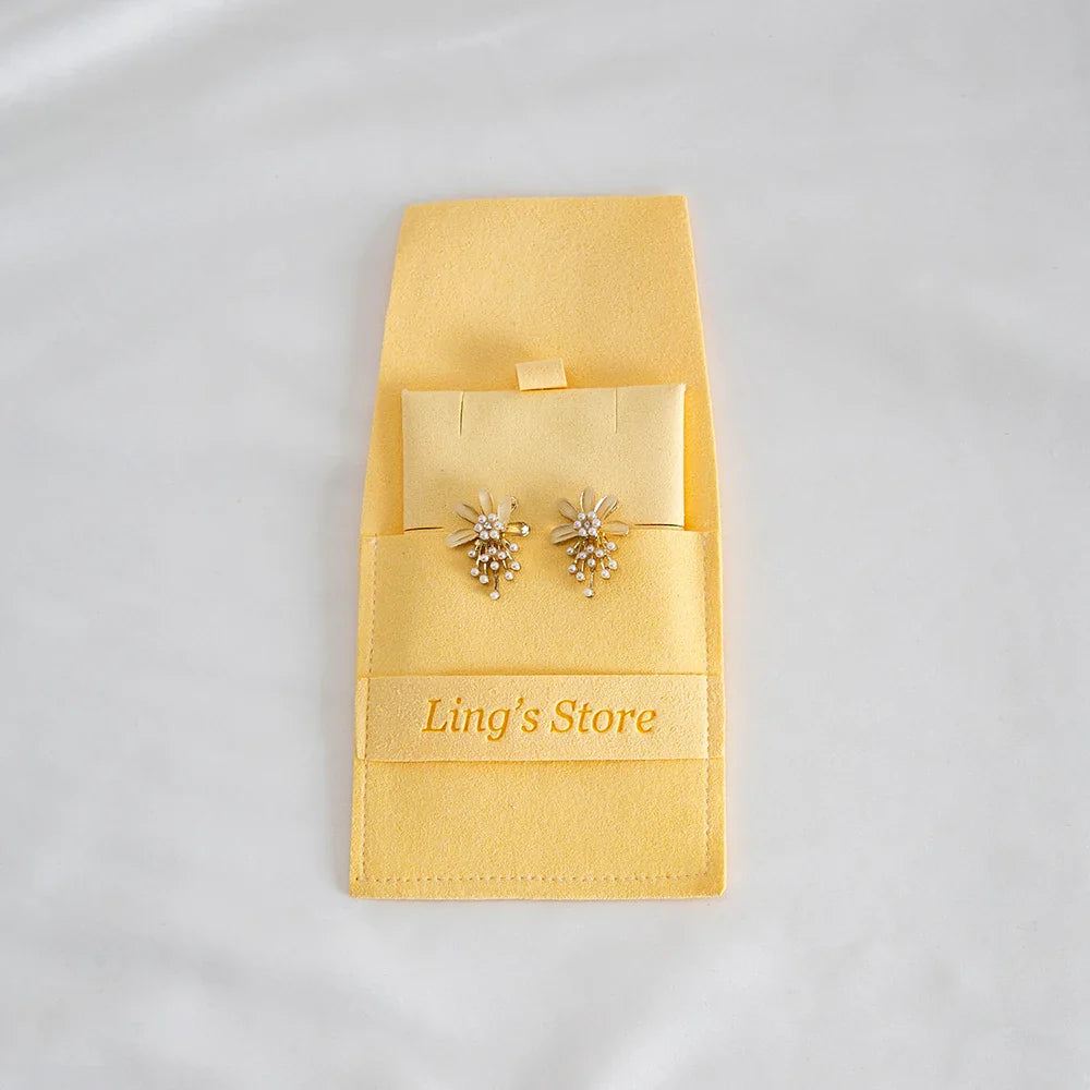 20/50/100pcs Personalized Logo Jewelry Microfiber Strip 8x8cm Bag Insert With 6x6cm Pad Card For Earrings Studs Necklace Pendant Vera Lux