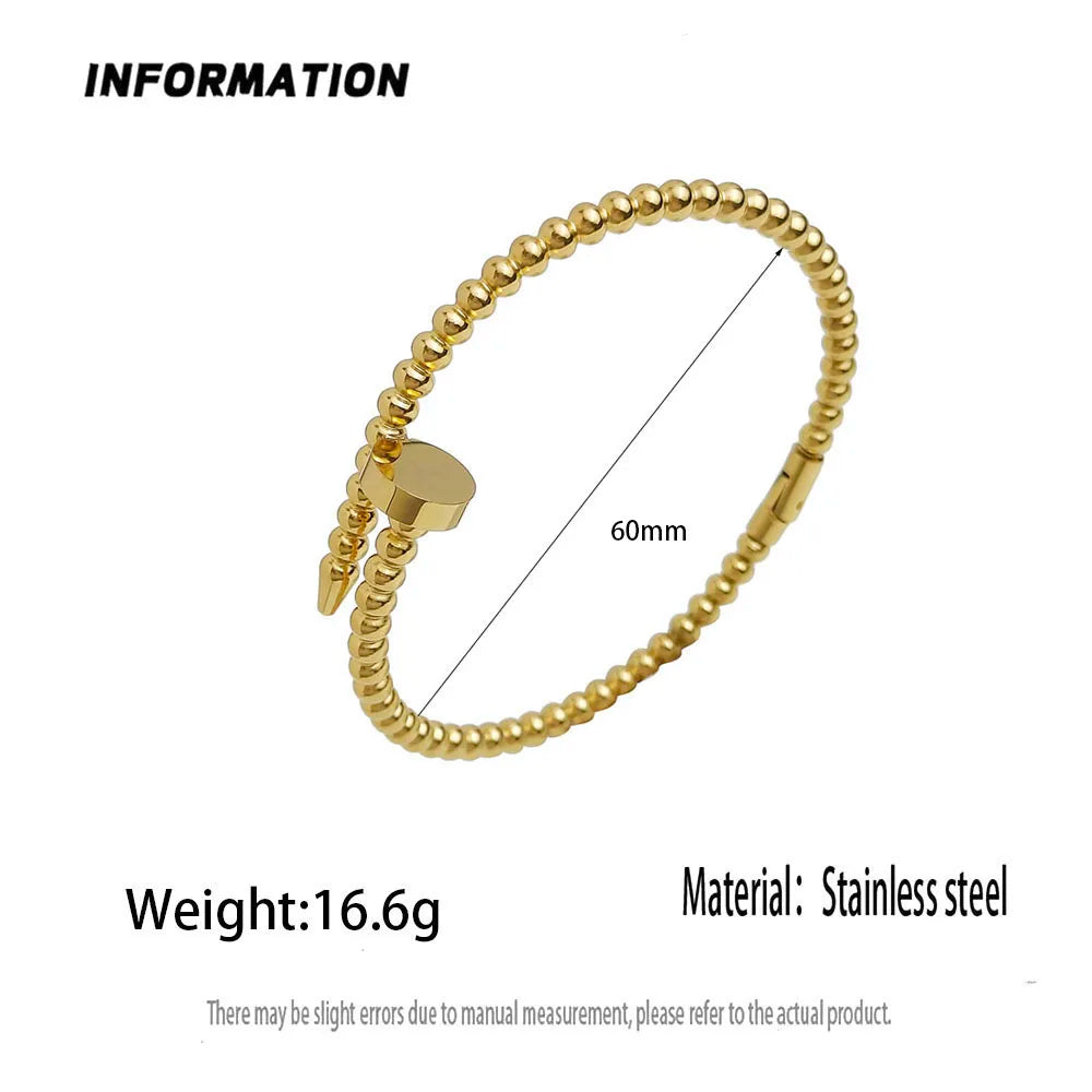 Simple nail shape round bead gold-plated stainless steel women's bracelet, waterproof and rust-free bracelet, worn by couples Vera Lux