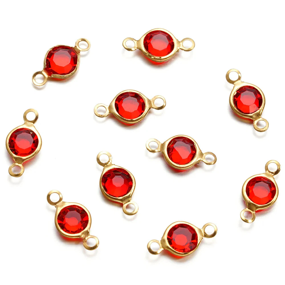 10pcs/lot Stainless Steel Crystal Round Double Ring Pendants for DIY Bracelet Necklace Beads Jewelry Making Accessories Vera Lux