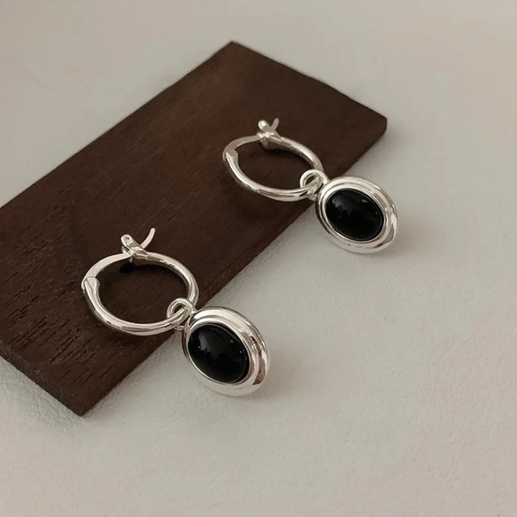 925 Sterling Silver Vintage Gold Round Earrings For Women Black Ball Earring Jewelry Prevent Allergy Party Accessories Gift Vera Lux