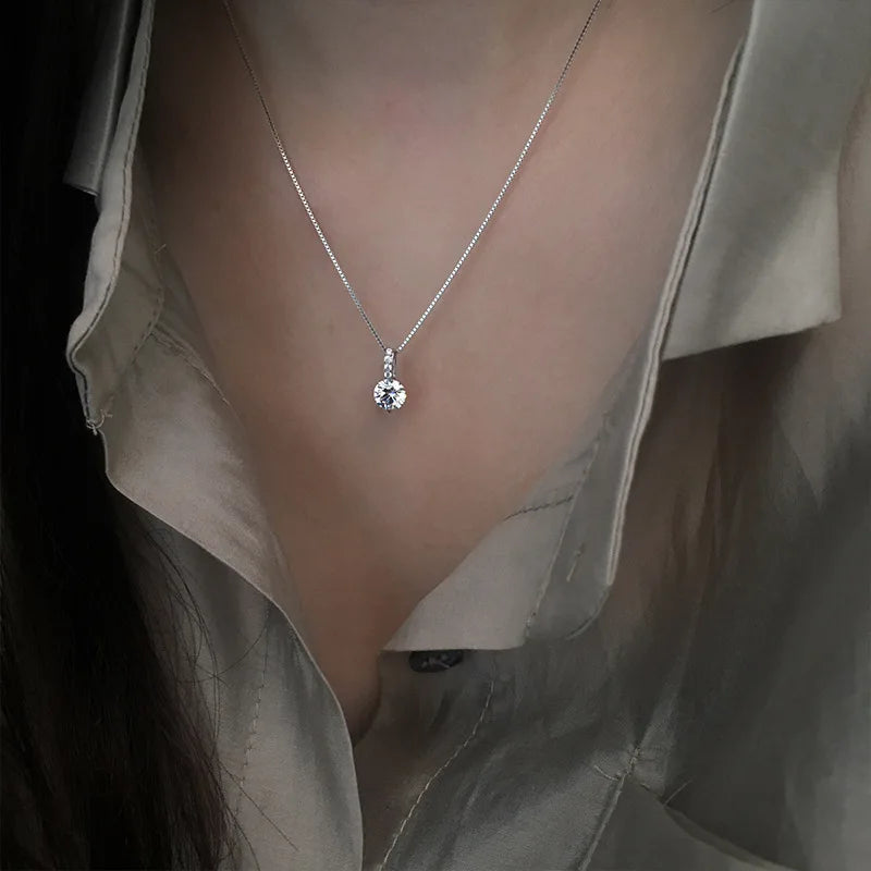 925 Sterling Silver Neck Choker Chain Round Zircon Pendants Necklaces Women Jewelry Exquisite Elegant Charms Accessories Vera Lux