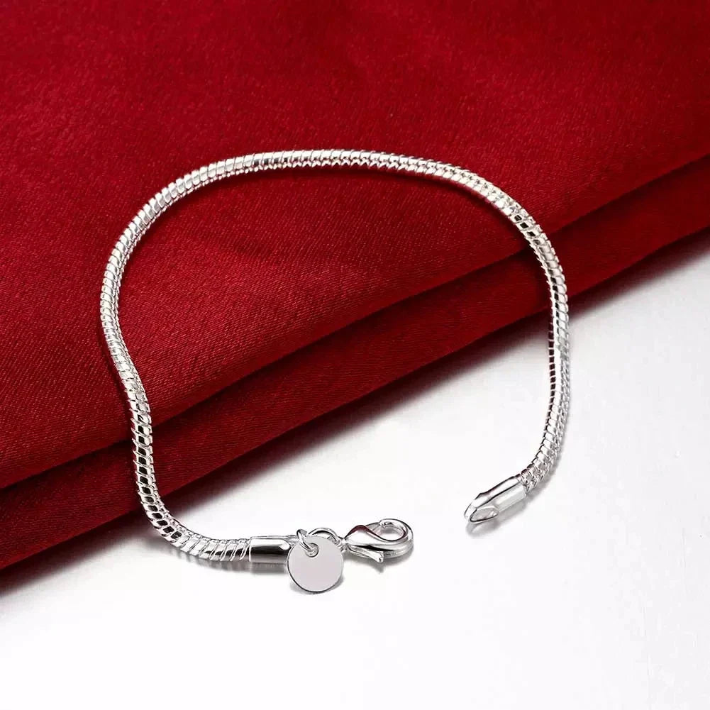 40-60cm 925 sterling Silver solid 3MM Chain Snake Necklace Bracelet Fashion Jewelry For Women Men Sets  Charm Wedding Vera Lux