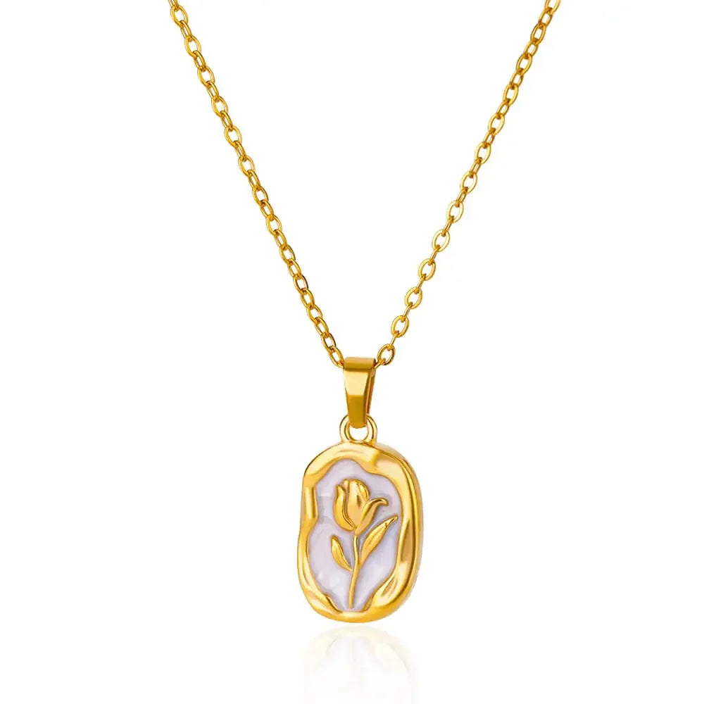 Rose Flower Necklace For Women Gold Color Tulip Flower Pendant Stainless Steel Chain Necklace Wedding Jewelry Birthday Gift Vera Lux