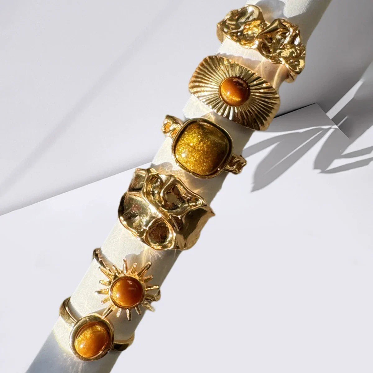 6pcs Sunflower Tiger Eye Stone Ring Set for Women Vintage Irregular Gold Color Aesthetic Open Rings Fashion Party Jewelry Gifts Vera Lux