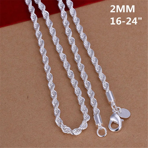 16-24inch For Women Men Beautiful Fashion 925 Sterling Silver Charm 4mm Rope Chain Necklace Fit Pendant High Quality Jewelry Vera Lux