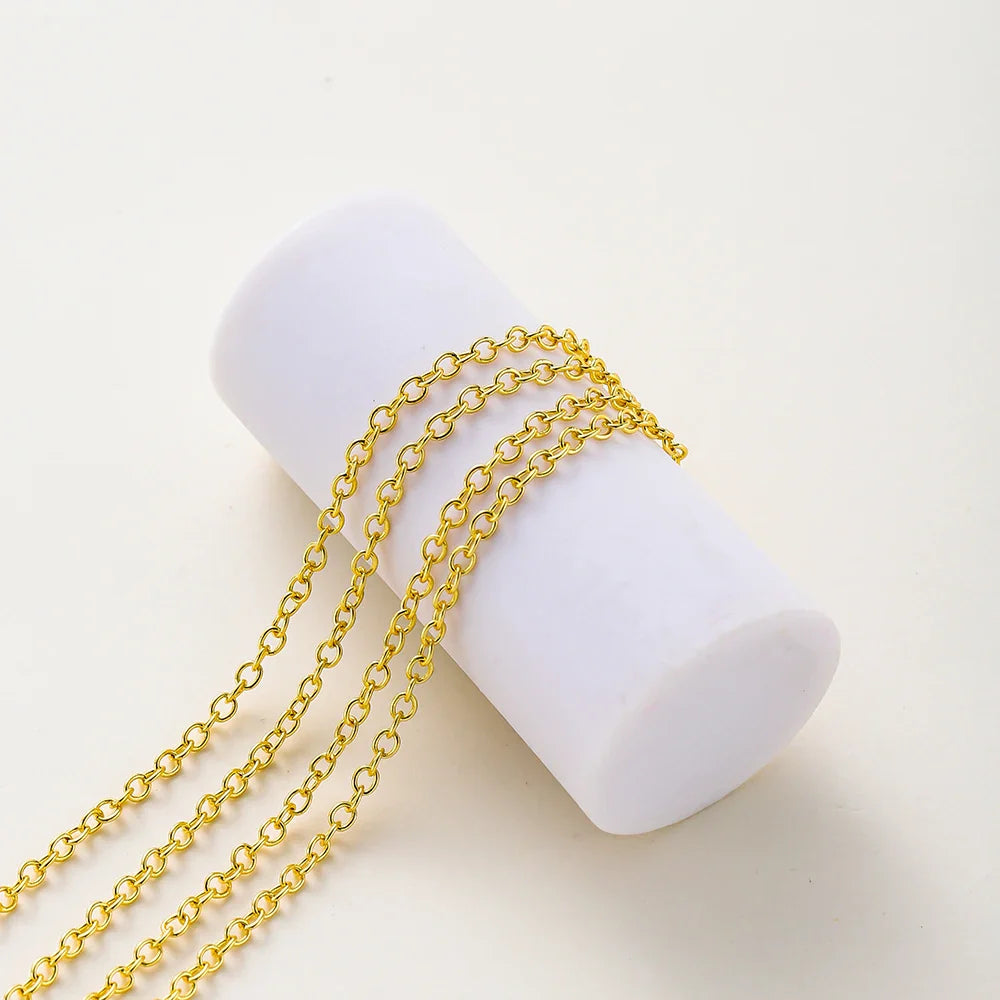 1Meter/lot 14K 18K Gold Plated Brass Metal Round Link Cable Chains DIY Jewelry Making Chain For Needlework Jewelry Accessories Vera Lux