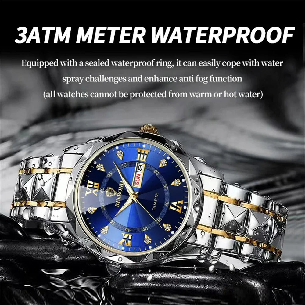 New Gold Business Leather Casual Diamond Clock Men Luxury Watch Automatic Watches Mens Fashion Quartz Wristwatches Orologi Uomo Vera Lux