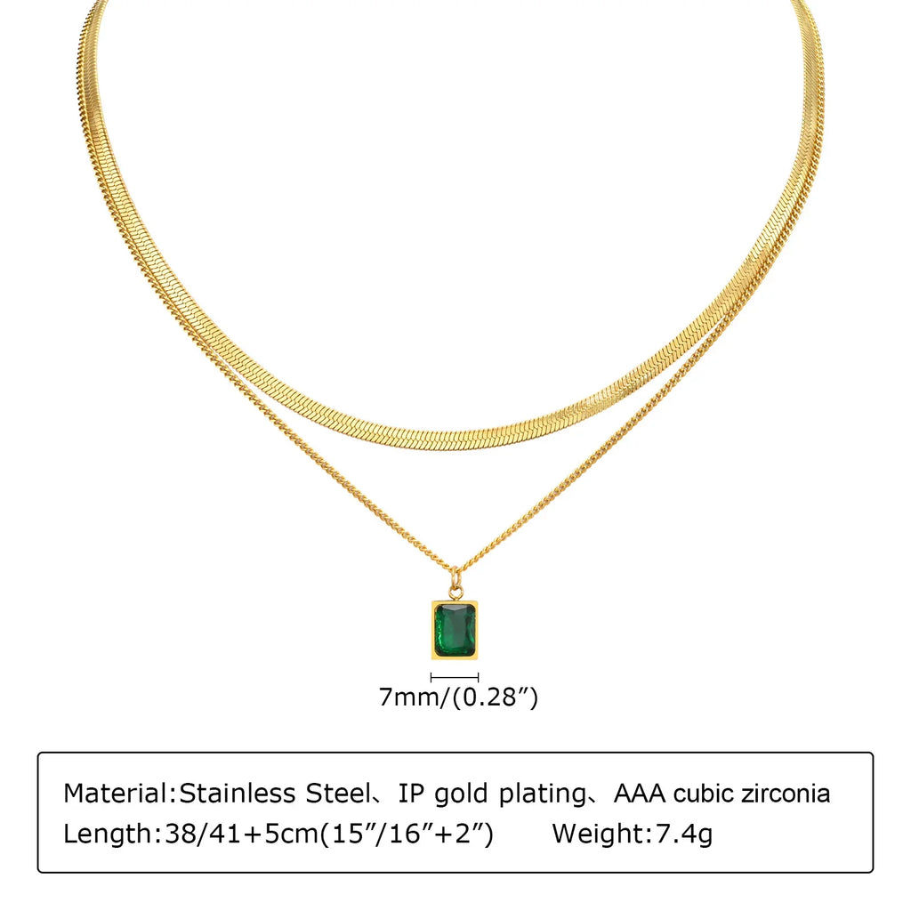 Retro Green Zircon Pendant Necklace For Women, Crystal Stone Chain Stainless Steel Gold Plated Luxury Birthday Gifts Vera Lux