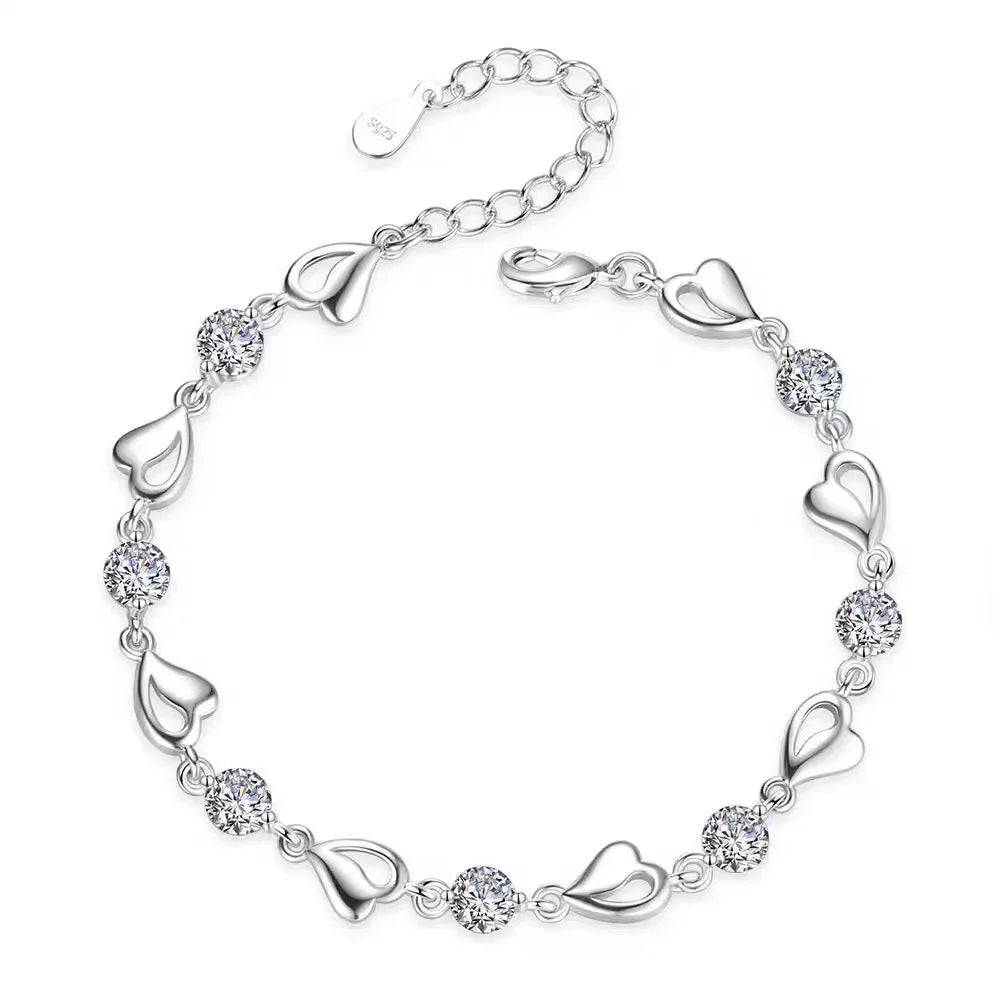 925 Sterling Silver Heart Shaped Bracelet For Women Retro Korean Versatile Blue Crystal Charm Bracelets Original Party Jewelry Vera Lux